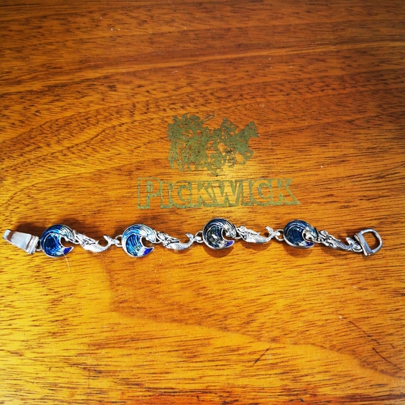 Mermaid and Wave Enamel on Silver Tone Bracelet - Picture 2 of 16